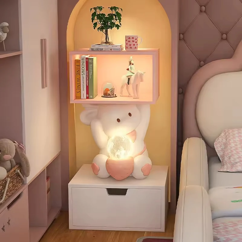 #Smart Children's Pink Rabbit-Shaped Wood Bedroom Bedside Cabinet Sensor Light 2 Drawers Eco-Friendly Durable Contemporary Desig