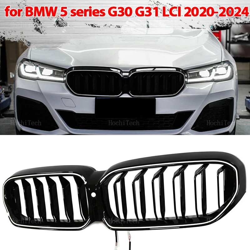 

LED Car Gloss Black Kidney Grill Dual Slats Racing Grill Replacement For BMW 5 Series G30 G38 G31 Facelift LCI 2020-2023