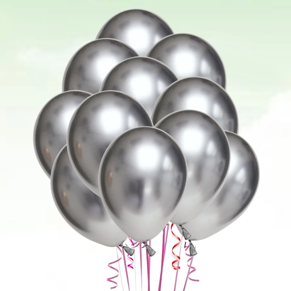 

50Pcs Metallic Color Latex Balloons Silver 10 Inches Thickened for Party Decoration Festival Supplies Balloon Kit