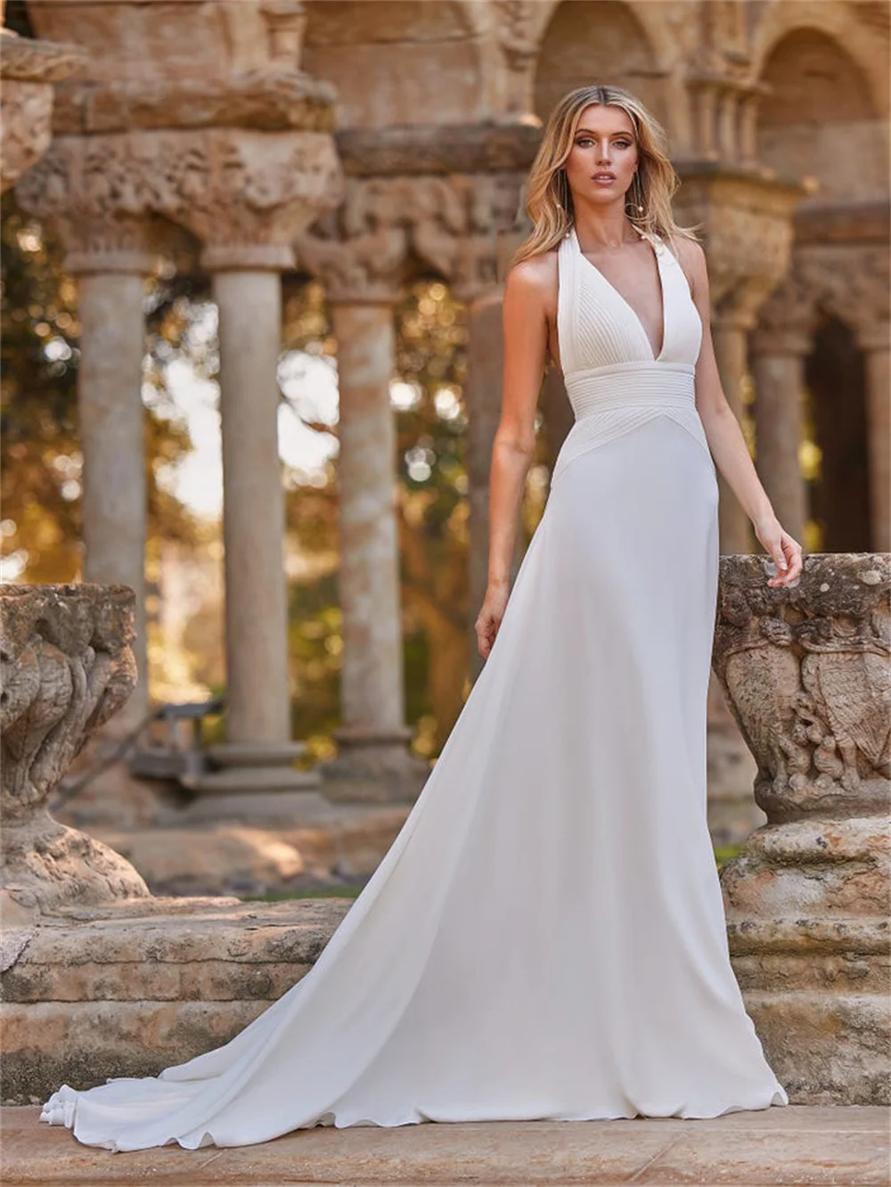 Vestidos De Novia bohemios De corte en A, Vestidos De Novia personalizados con cuello Halter y espalda descubierta, batas De Novia con apliques De encaje, novedad De 2023