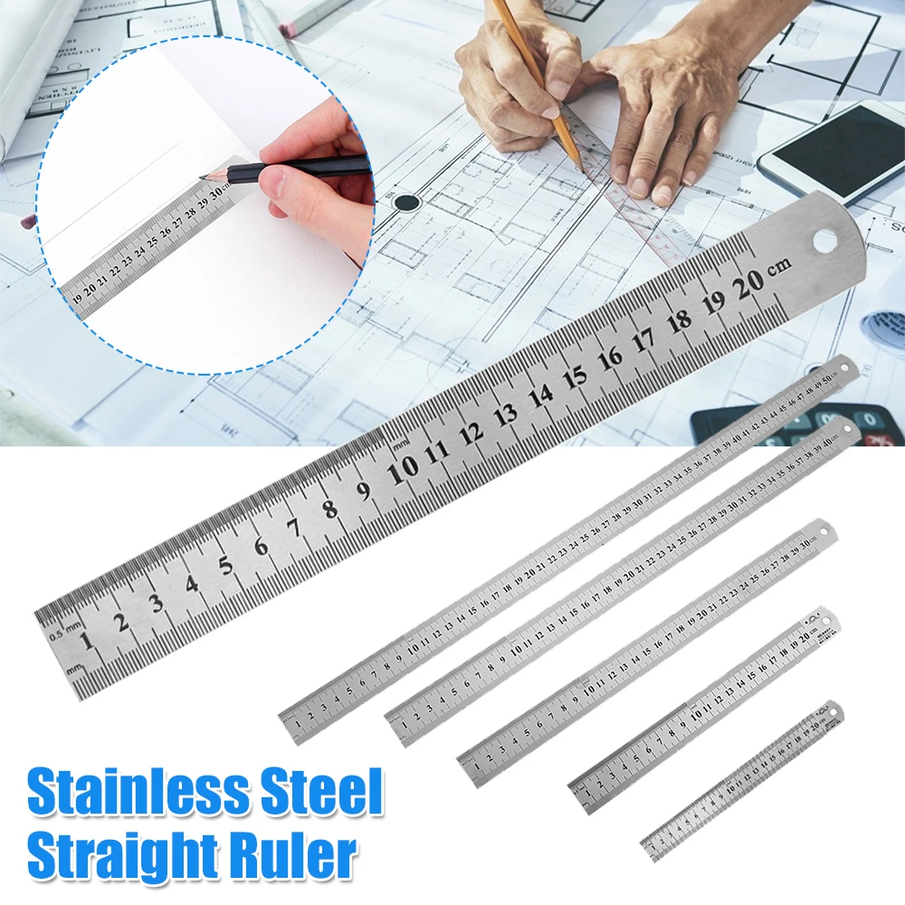 Stainless Steel Ruler Metal Ruler High Precision Millimeter Ruler Measuring Ruler for School Office Home Engineer Craft