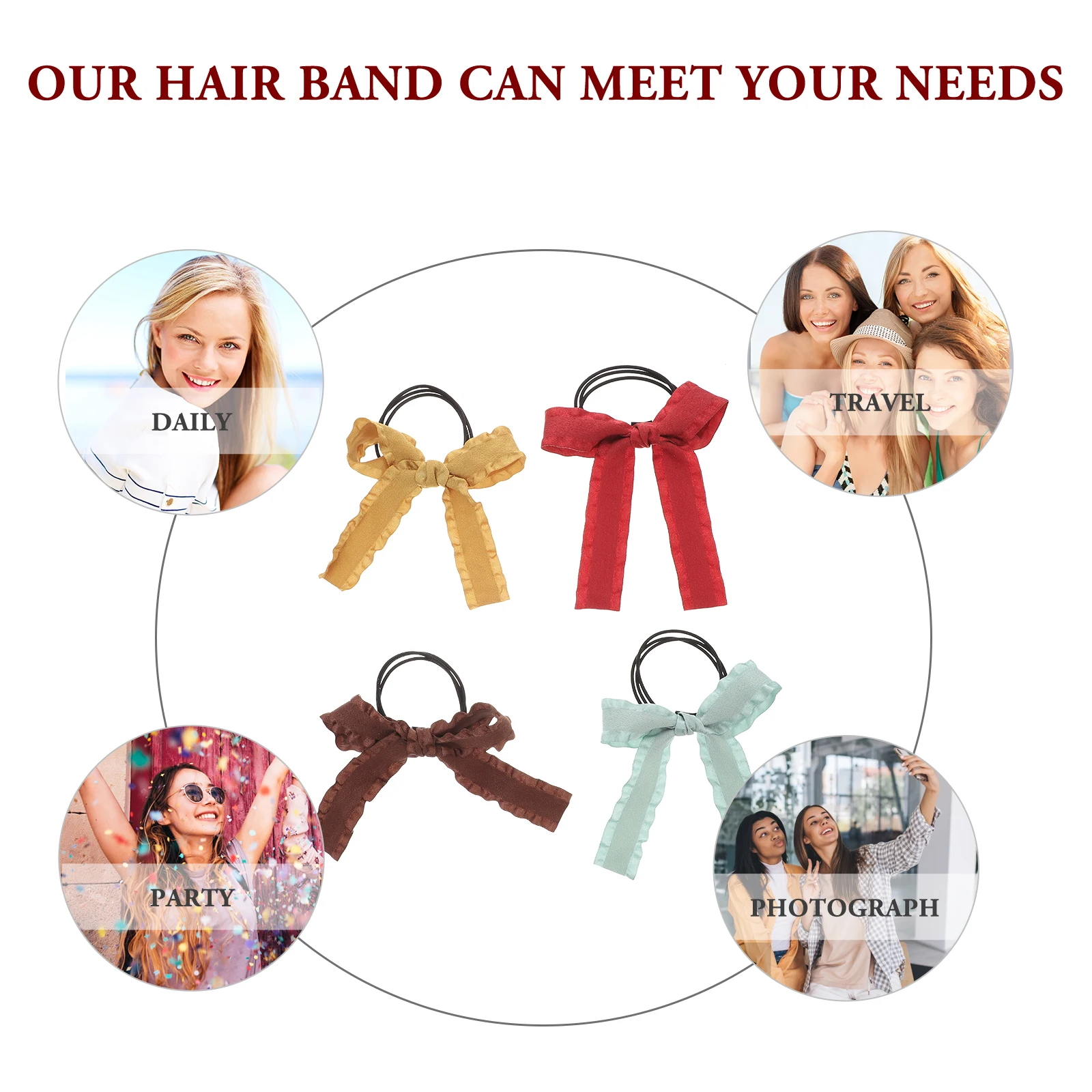 

4pcs Elastic Bow Hair Ties Butterfly Ponytail Holders for Girls Hair Accessories Photo Shoots Parties Daily Wearing Styling