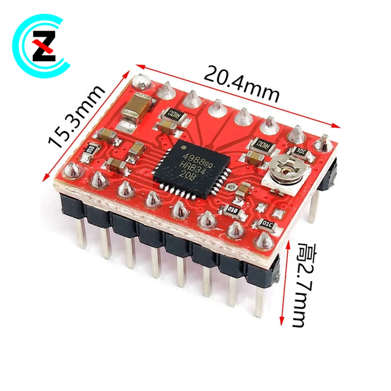 3D printer A4988 / DRV8825 stepper motor driver. Pin row welded