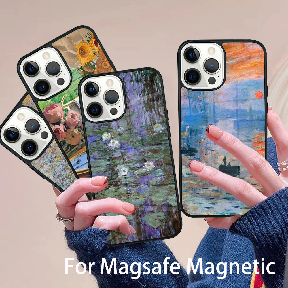 

Monet Oil Painting Phone Case Magesafe Magnetic Wireless Charge Cover For IPhone 16 11 12 13 14 15 Pro Max Plus Mini