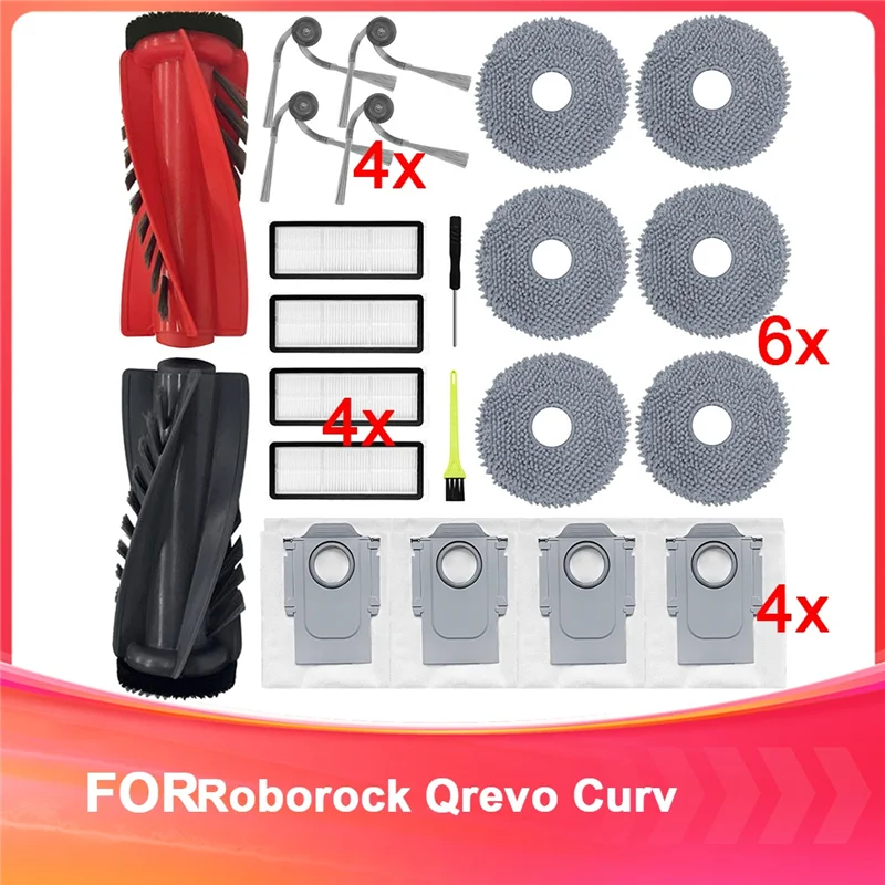 

A82I-аксессуары для Roborock Qrevo Curv, запасная часть с основной щеткой, фильтры HEPA, тряпки для швабры, мешки для пыли, боковые щетки