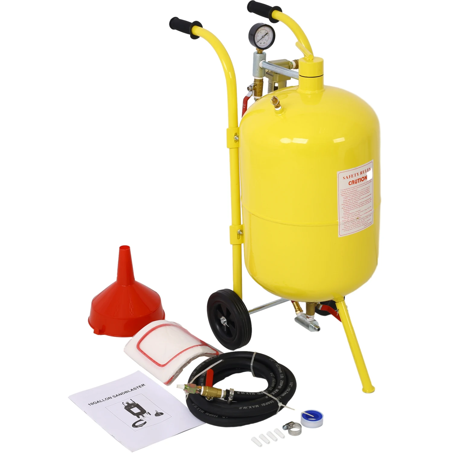 10Gal Pot Sandblaster, 125 Psi Pressure Sand Blasting Complete Kit for Paint, Stain, Rust Removal and Special Surface Treatment