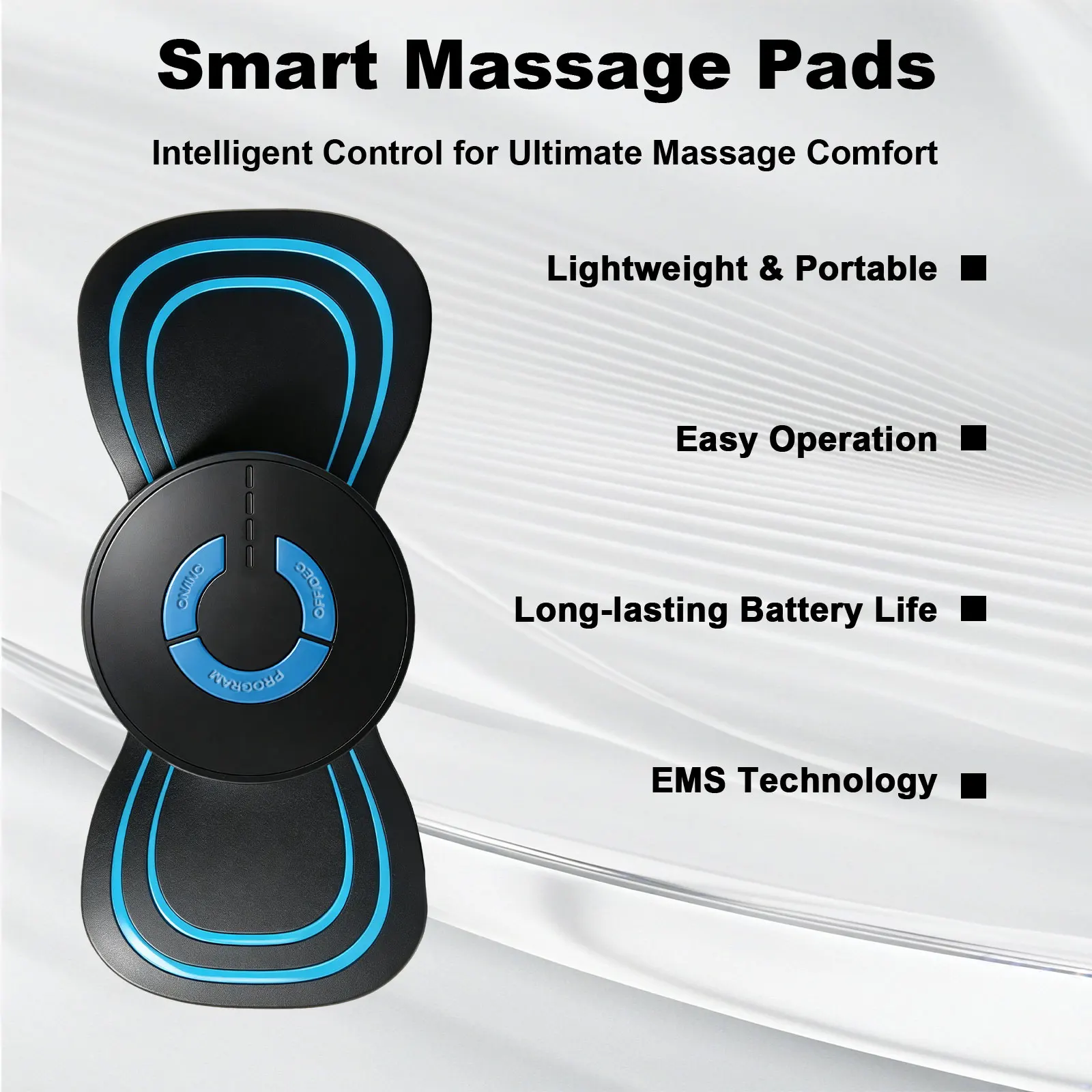 Portable EMS Massage Pad TENS Microcurrent Pulse Massager with 6 Modes 10 Intensity Levels USB Fast Charging for Neck Shoulder Back Leg Body Muscle Relaxation