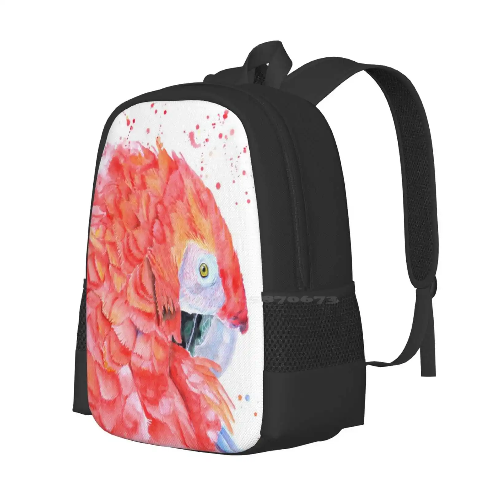 Loro Rojo Teen College Student Backpack Pattern Design Bags Parrot Red Watercolor Projection Drops