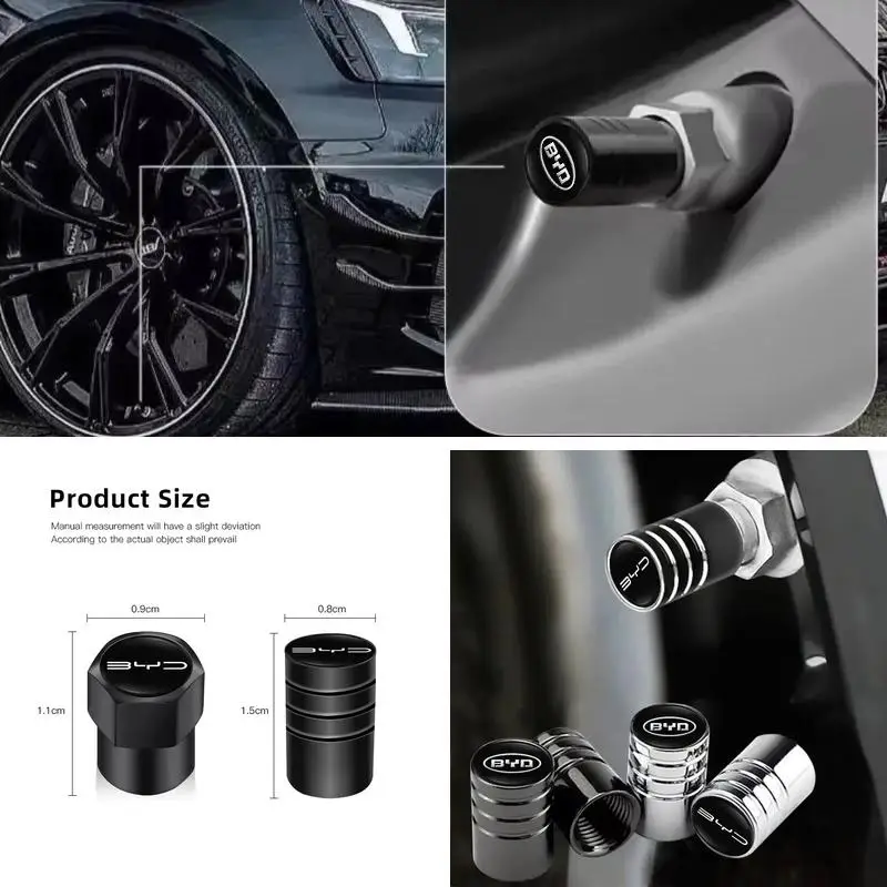 Anti‑Corrosion Aluminum Alloy Tire Valve Dust Caps 4Pcs For BYD Atto 3 Seal Dolphin Han Tang Song Yuan Wheel Exterior Accessory
