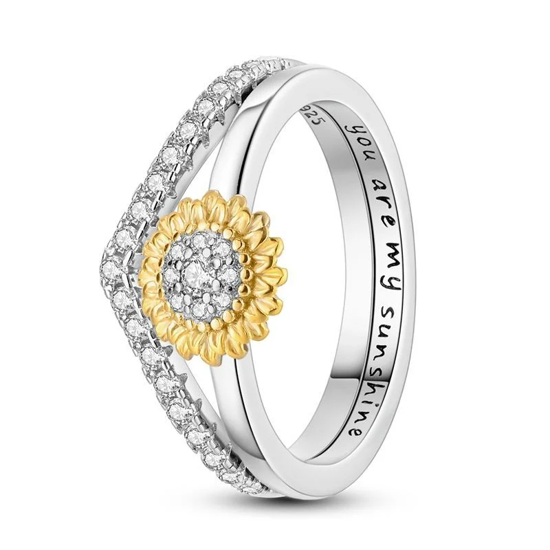 Original 925 Sterling Silver Ring Sun Moon Star Airplane Clover Sunflower For Girls Valentine\'s Day Birthday Jewelry Gifts