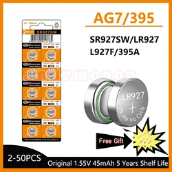 2-50PCS 1.55V 45mAh AG7 Alkaline Coin Cell LR927 LR57 SR927W 399 GR927 395A Battery Button Batteries For Watch Toys Remote Cell