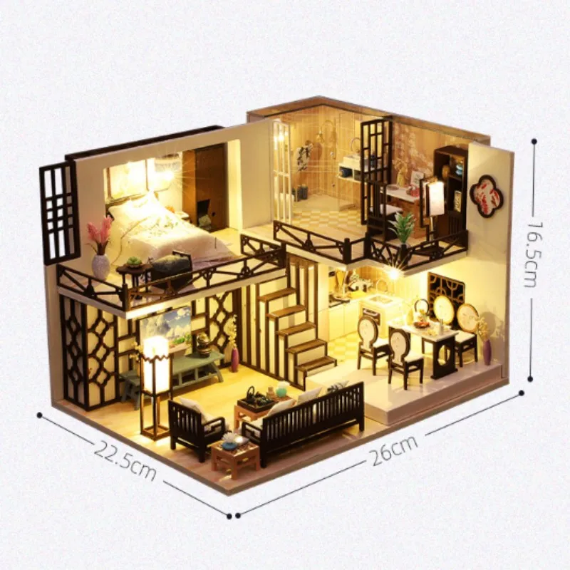 لتقوم بها بنفسك بيوت الدمية كازا اليابانية تجميعها بيوت الدمى ثلاثية الأبعاد خشبية مصغرة أطقم منمذجة مع الأثاث ديكور المنزل أصدقاء هدية عيد ميلاد #5