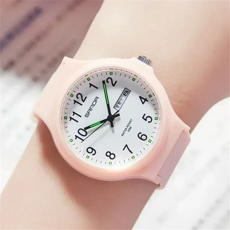 SANDA Fashion Lovers Watch Women Men Quartz Waterproof Week Date Luminous School Boys Girls Matching Wristwatch H9072