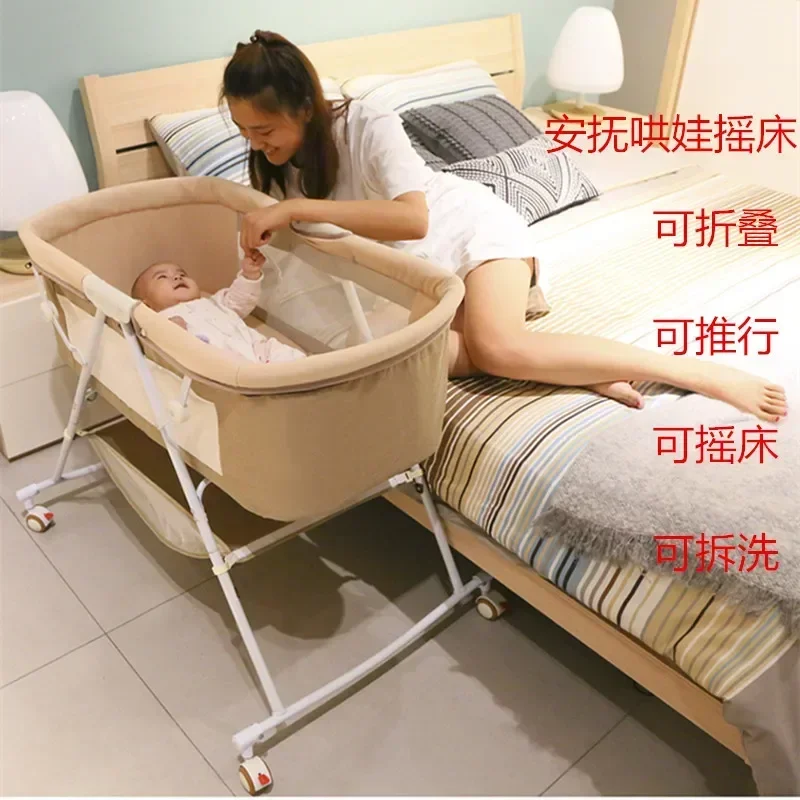 

Baby Crib Newborn Soothing and Soothing Portable Baby Stroller Foldable European Style Crib Sleeping Blue