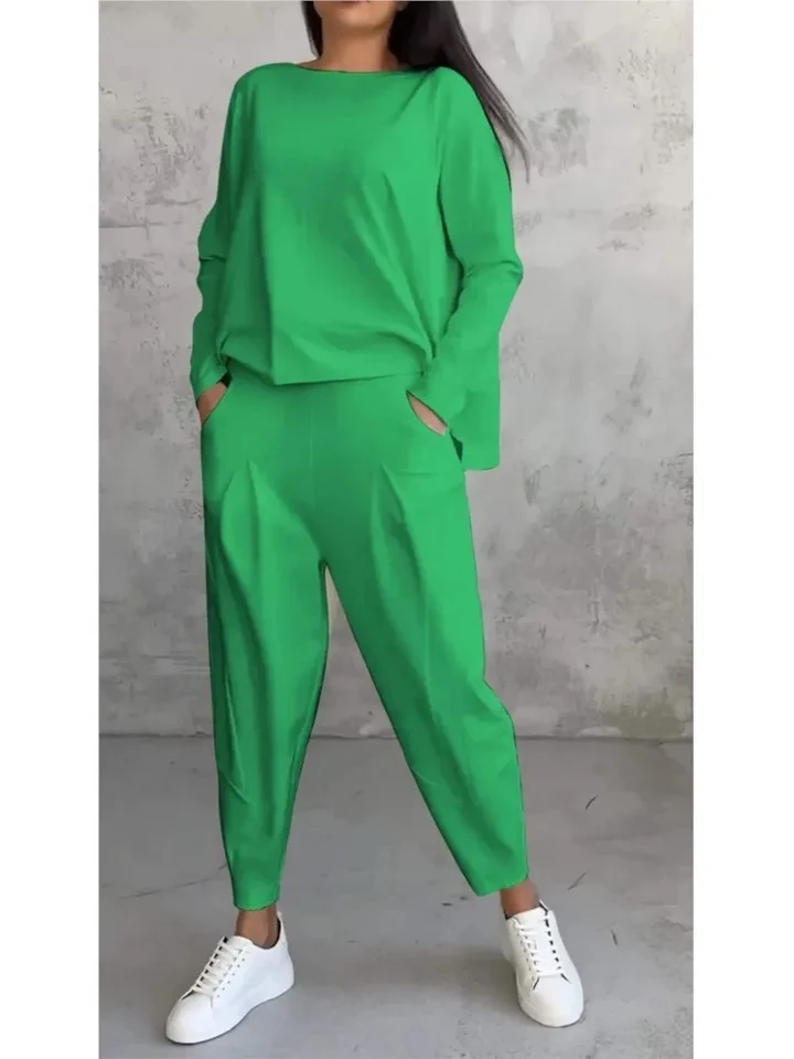 

Осенний новый однотонный комплект: женская рубашка с длинным рукавом и свободные брюки с карманами, офисный костюм из 2 предметов