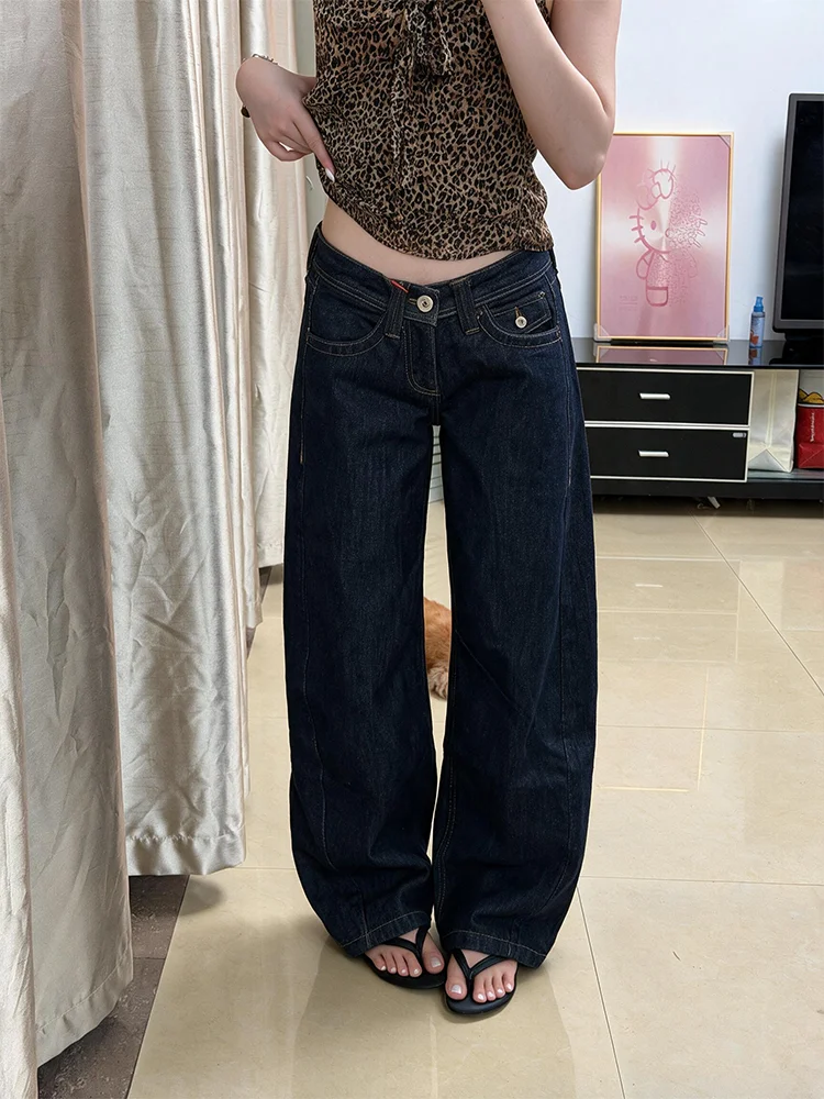 Loose Fit American Retro Denim Jeans Women's Low Waist Wide Leg Pants Draping Non-Matching Leggings Slimming Versatile Jeans