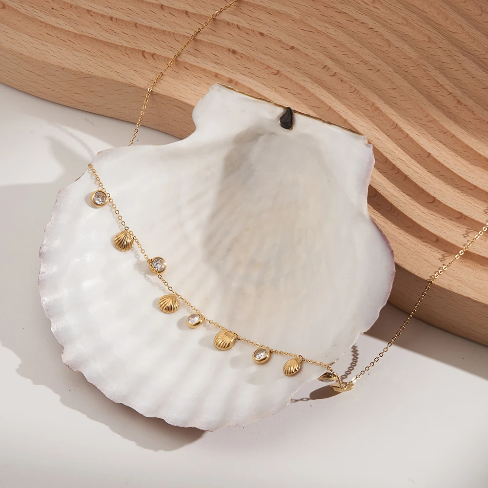 ENFASHION Para Mujer Shell Zircon Pendant Necklace For Women's Collares Stainless Steel18K Gd Color Stylish Jewelry Party 243431