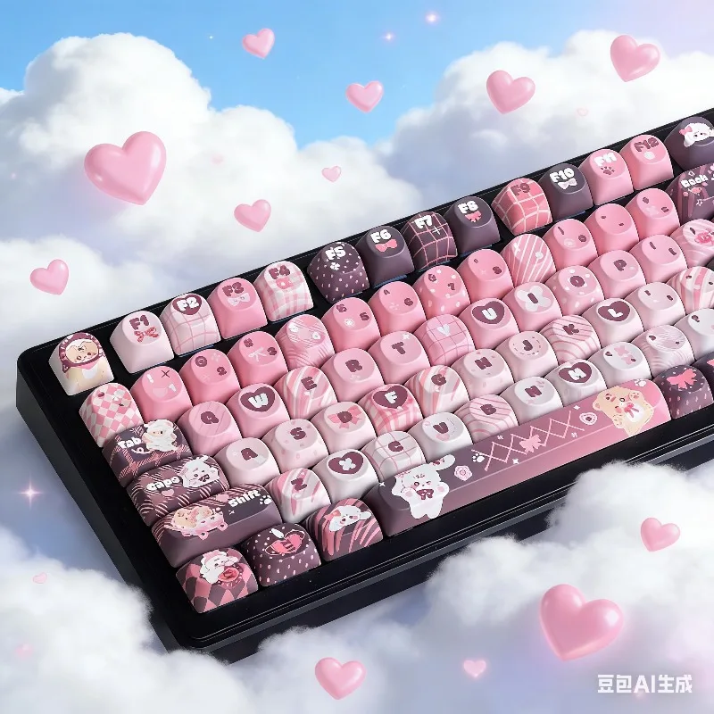 

Doll World Theme Cute Keycaps Set Custom Cherry SOA Profile Hand Drawn Style Original Pink Keycaps for Mechanical Keyboards