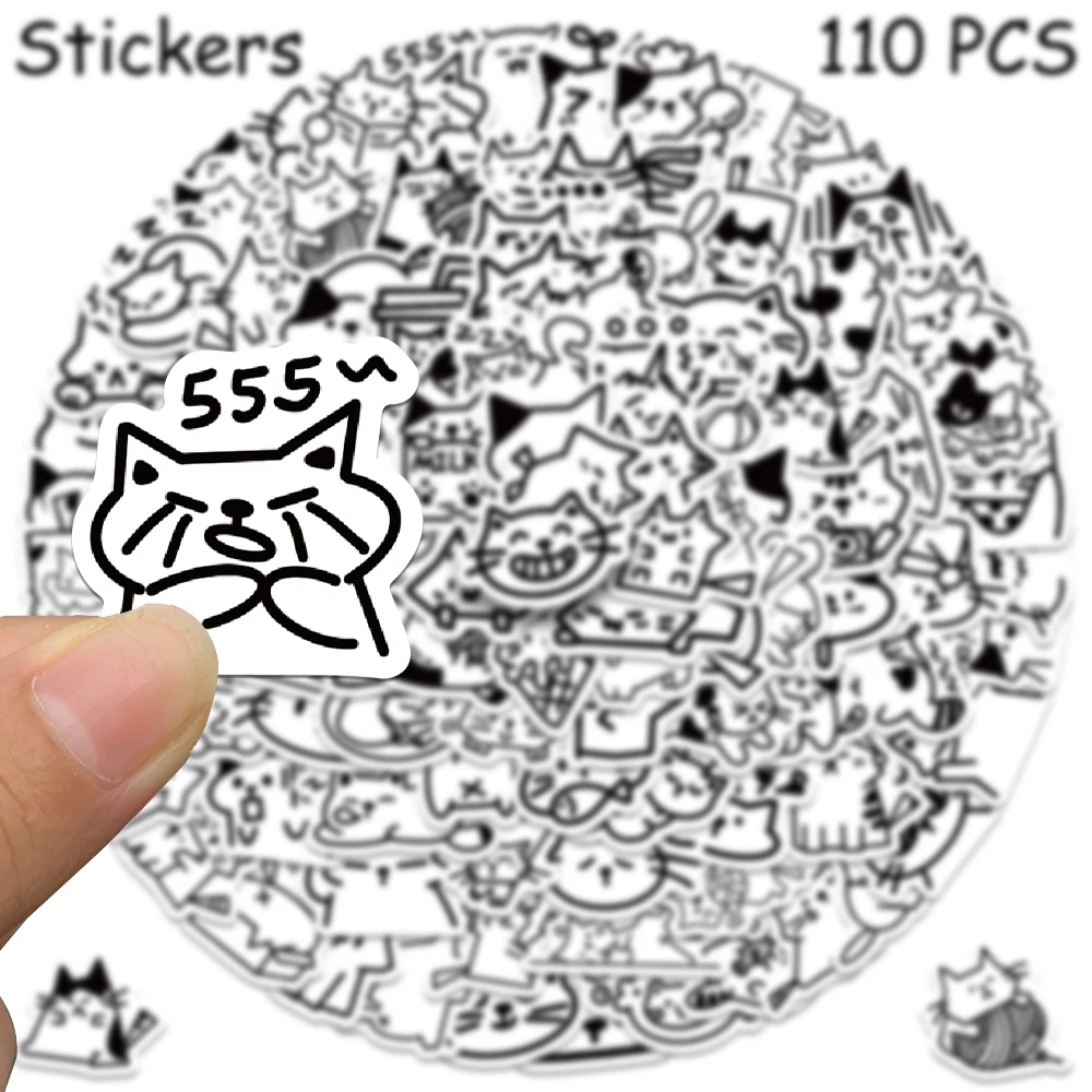 110 stücke Cartoon Nette Skizzen Kätzchen Aufkleber Aufkleber Für Telefon Sammelalbum Skateboard Gitarre Helm DIY Graffiti Ästhetische Aufkleber – Detail 6