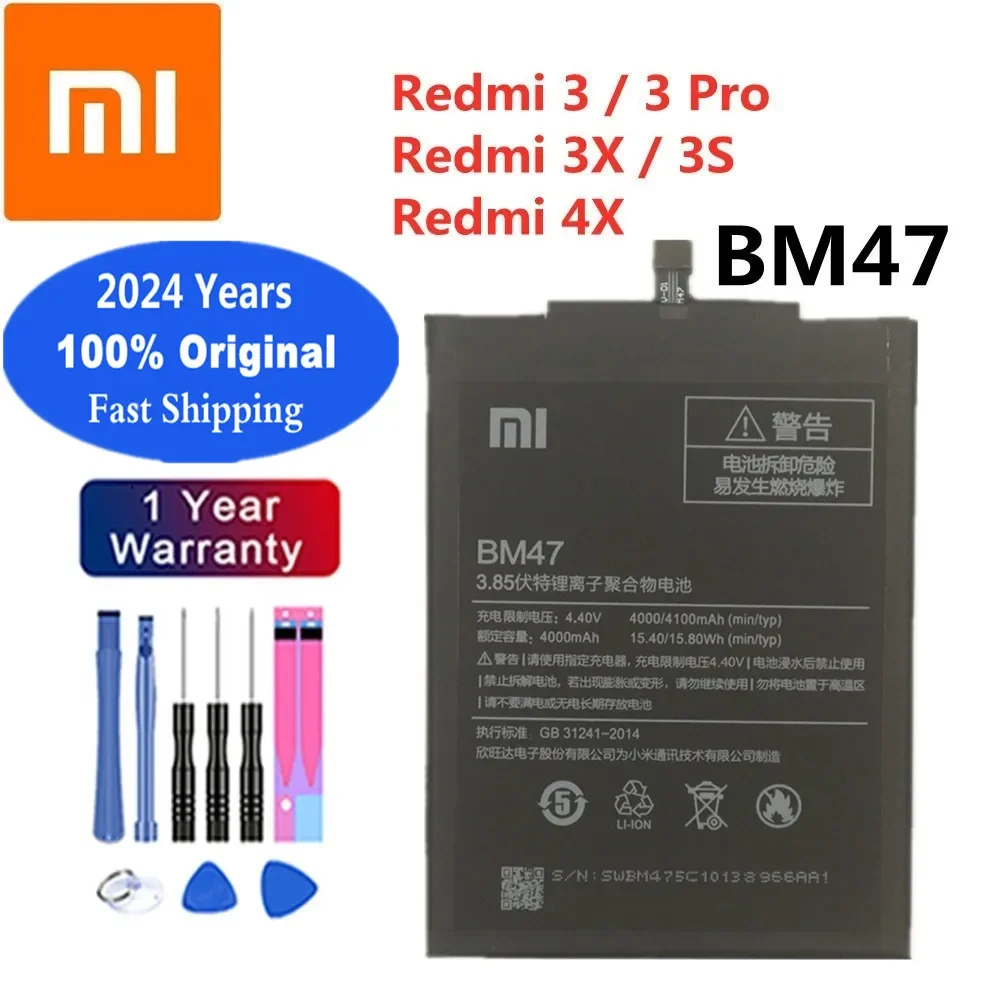 

2024 Years BM47 100% Original Battery For Xiaomi Redmi 3 Pro 3Pro Hongmi 3S 3X 4X Mobile Phone Battery Bateria In Stock + Tools