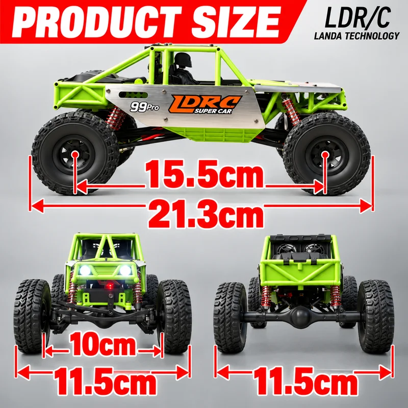 LDR/C LD18499PRO 1:18 4WD RC Crawler, FOC Sensored Brushless, Metal Oil Shock, Full Ball Bearings, 2.4G Full Proportional
