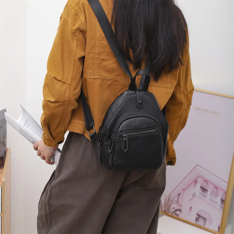 Small Real Cow Leather Backpack Woman Anti-theft Ladies Travel Shoulder Bag Casual Genuine Leather Bagpack