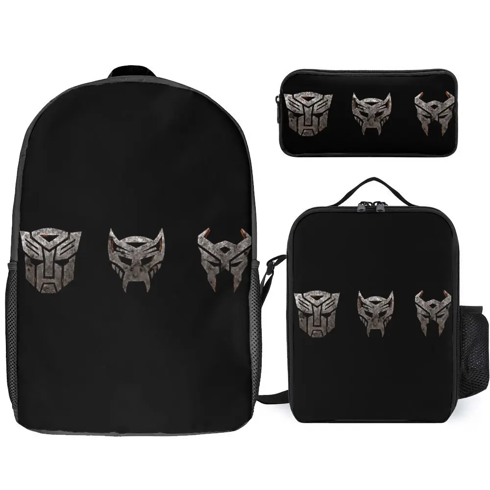 Black Decepticon Soundwave  Wordtee Vintage 32 3 in 1 Set 17 Inch Backpack Lunch Bag Pen Bag Schools Funny Durable Lunch Tote