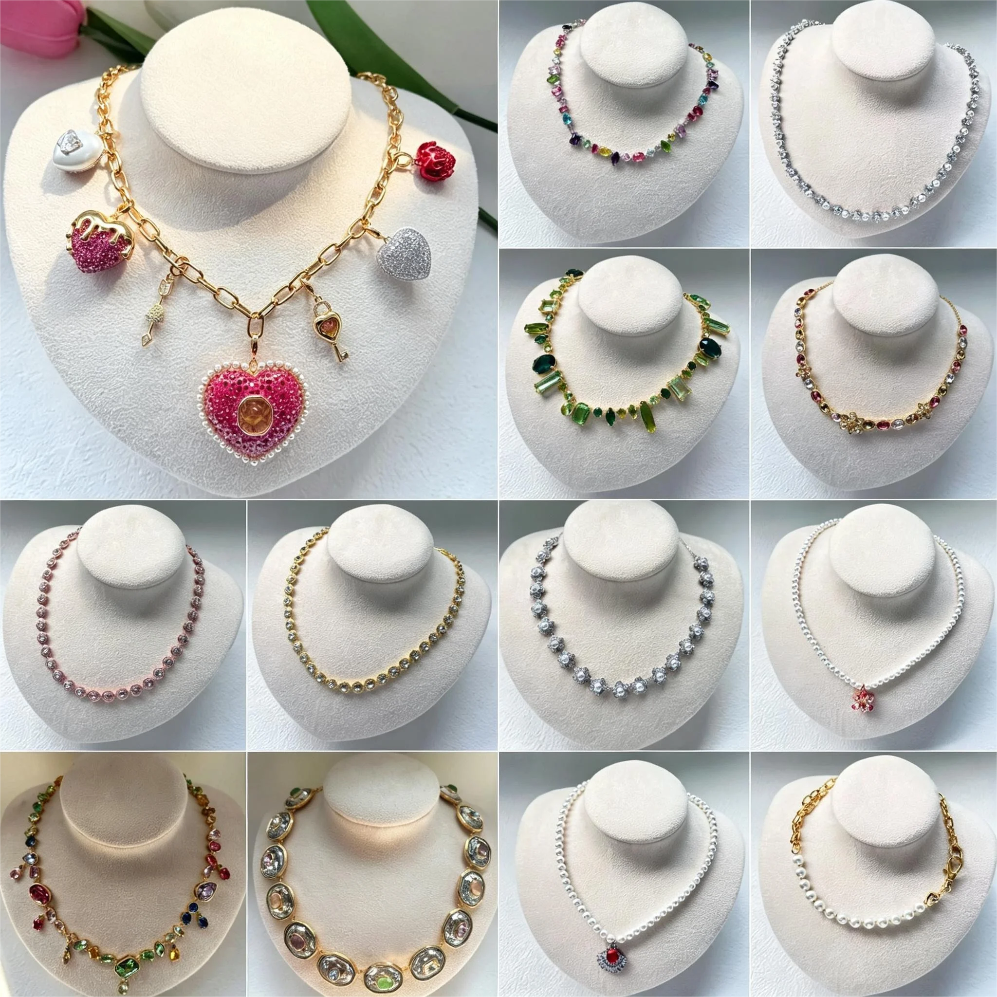 2026 Multifunctional Women's Jewelry Sets with Niche Design Pink Heart-shaped Crystal Necklace High-end Earrings Trendy Bracelet