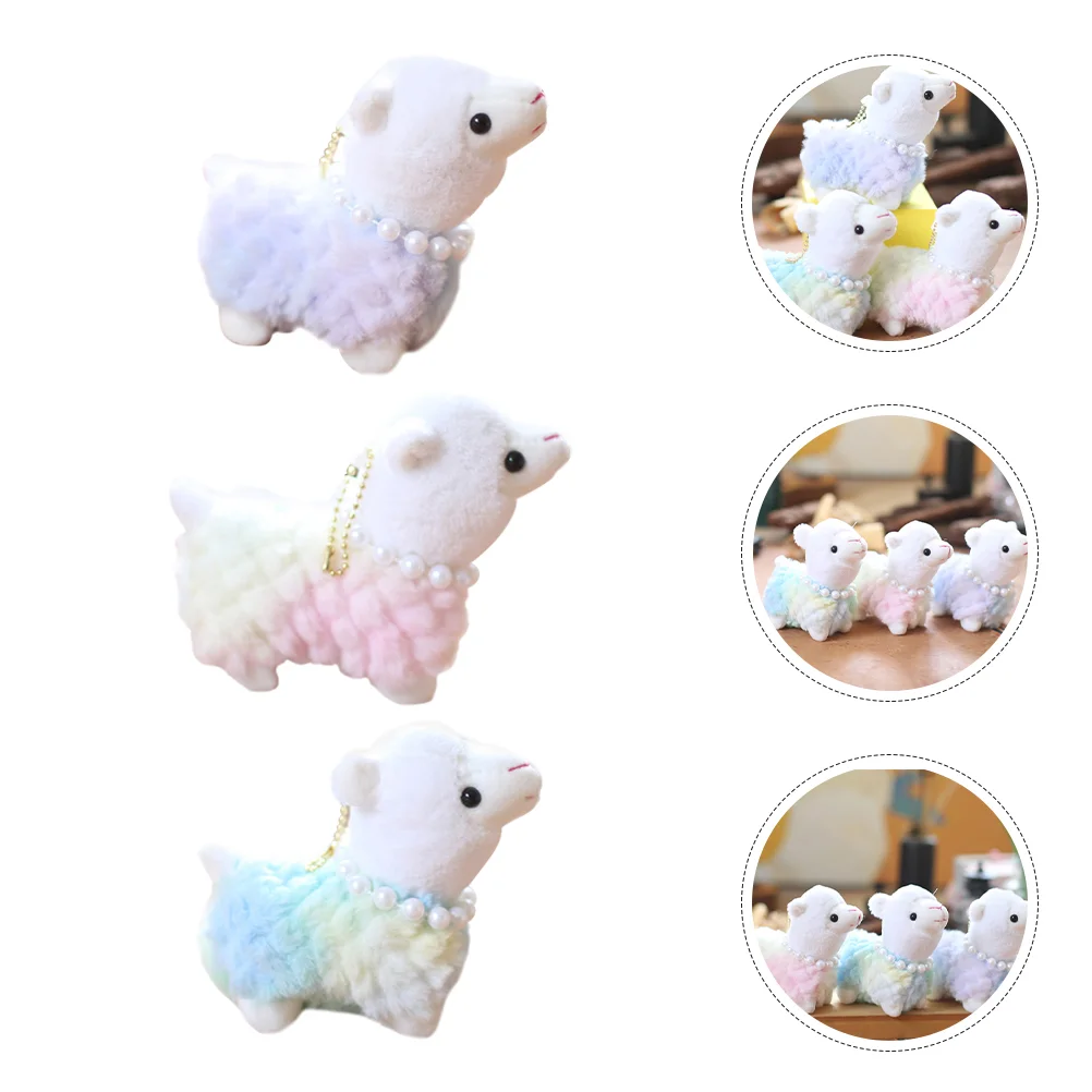 

3 Pcs Rainbow Alpaca Toy Car Keyring Lovely Plush Keychain Bag Pendant Decors Charm