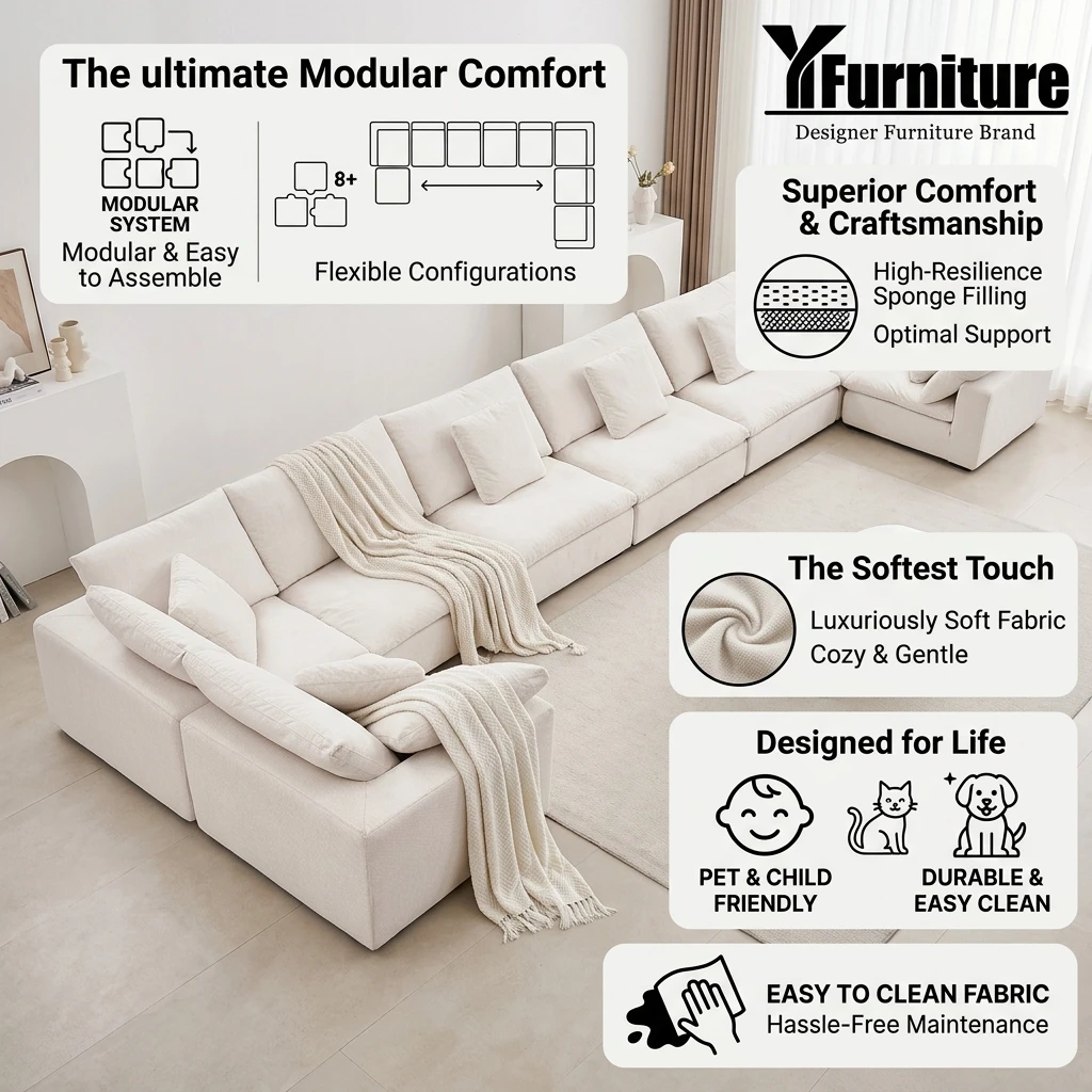 Customizable Fabric Eco-Friendly Vacuum Compressed Cloud Sofa Modular Sectional Living Room Apartment Villa Hotel