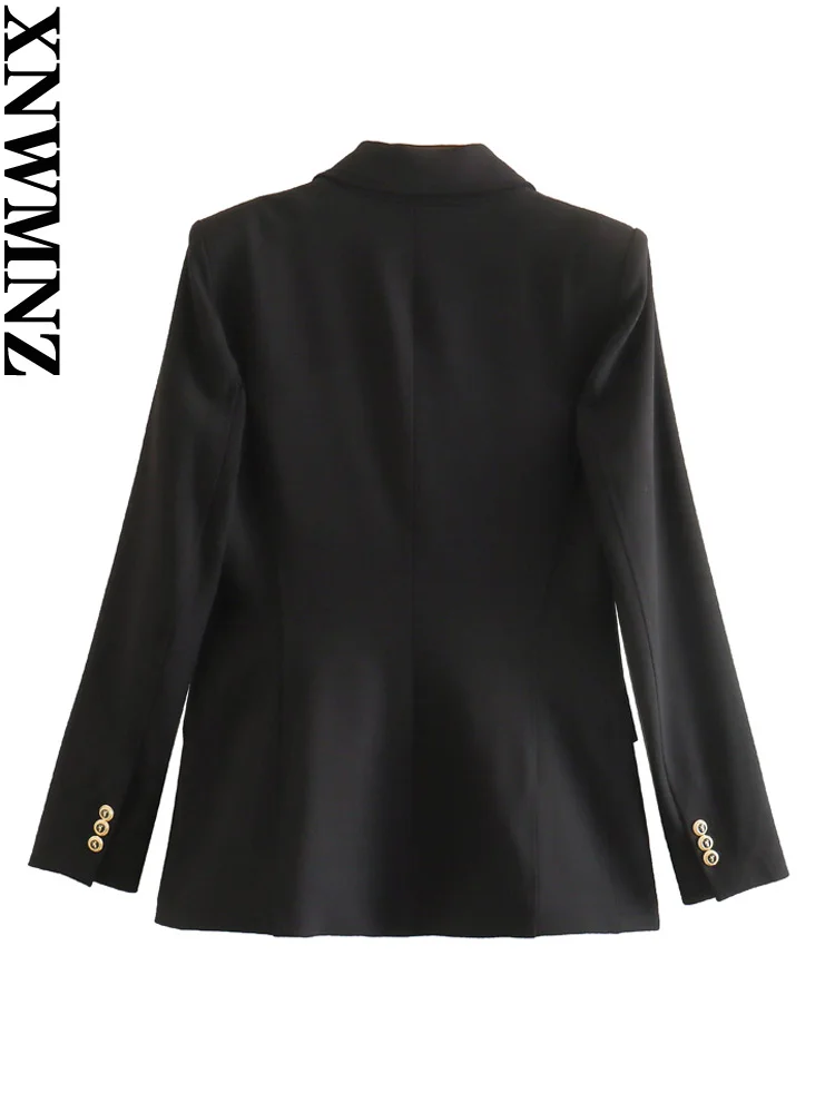 XNWMNZ 2023 Women fashion double-breasted blazer Woman lapel long-sleeve pocket gold button coat female chic suit