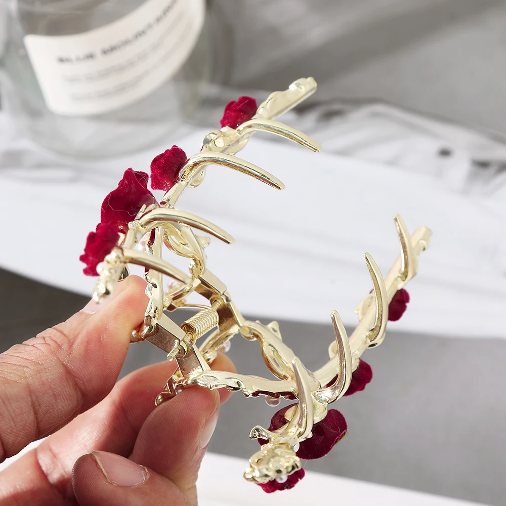 Rose Hair Claw For Women Festival Wedding Fashion Hair Crabs Clip Hairpins Hair Stick Girls Pontail Fashion Hair Accessories