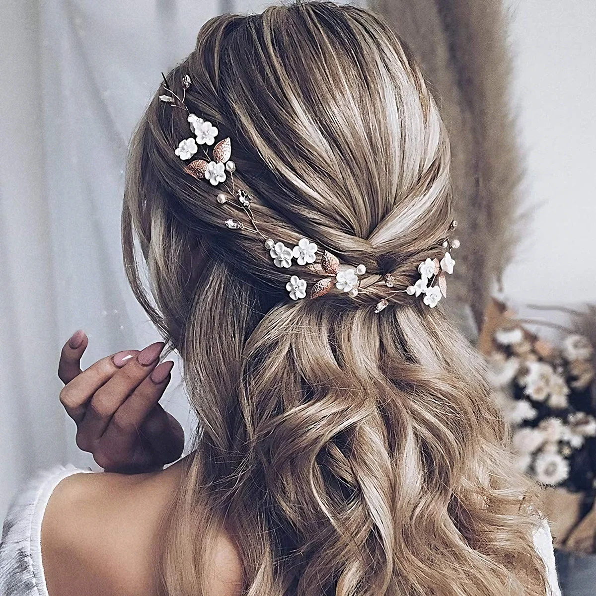 

Свадебный цветочный свадебный головной убор с листьями виноградной лозы и жемчугом, свадебный головной убор со стразами, аксессуары для волос для женщин и девочек