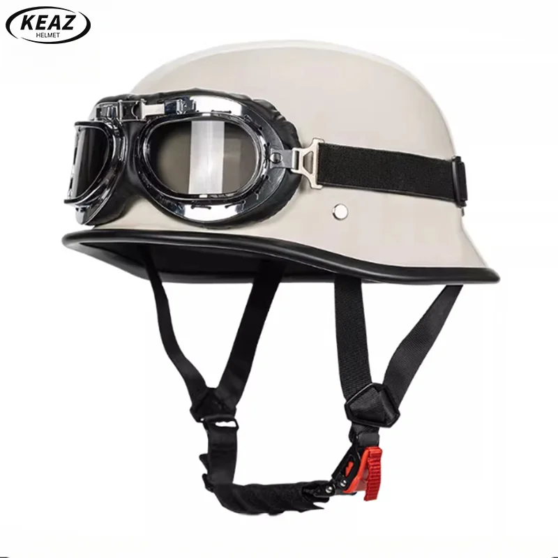 

Rugged Off-Road Style Half Face Motorcycle Helmet with Silver Frame Goggles and Moisture-Wicking Lining for Daily Riding Comfort