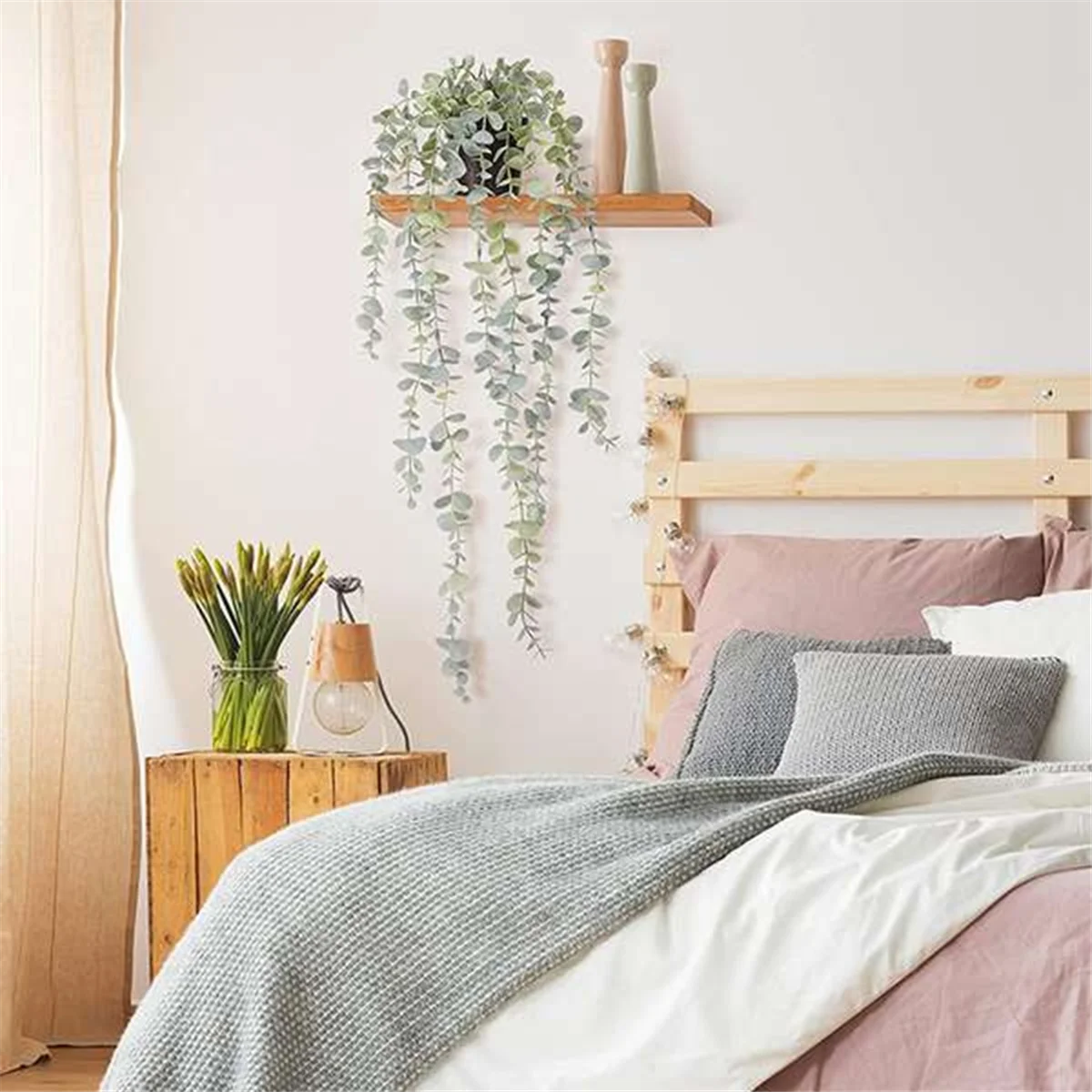 SLQZT 2 Pezzi Piante Artificiali Appese Pianta Appesa in Eucalipto in Vaso per Parete Stanza Casa Patio Decorazione per Interni ed Esterni