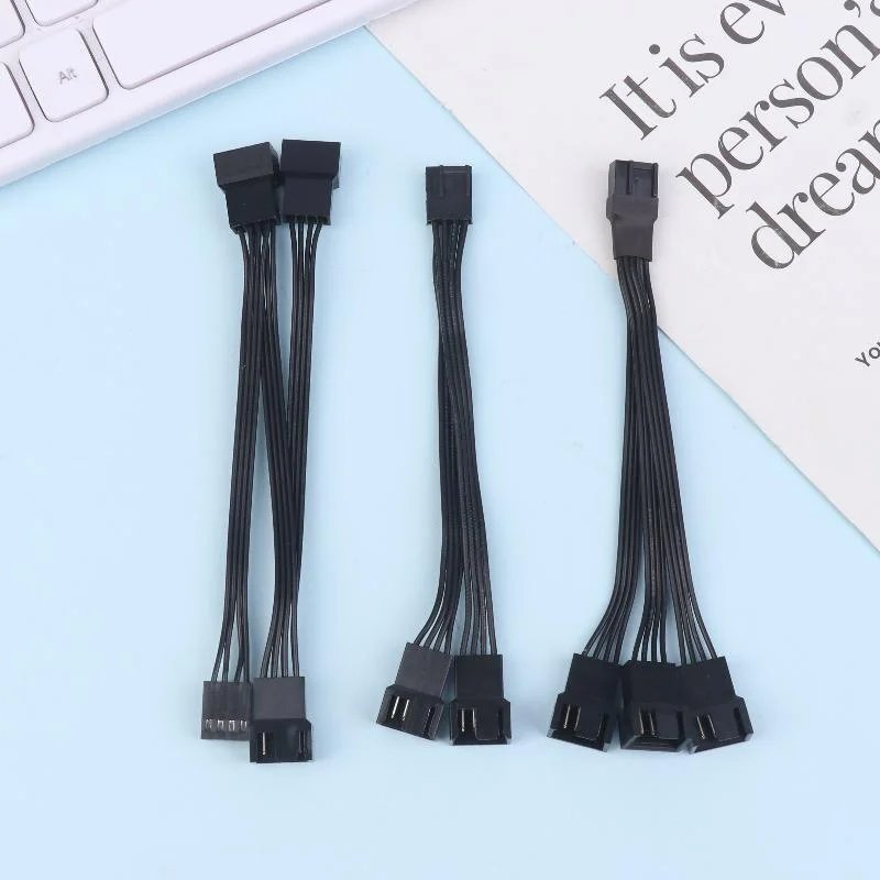 4Pin PWM Fan Splitter Extension Cable 1 to 2 3 Ways Black Sleeved for Desktop Workstation Cooling