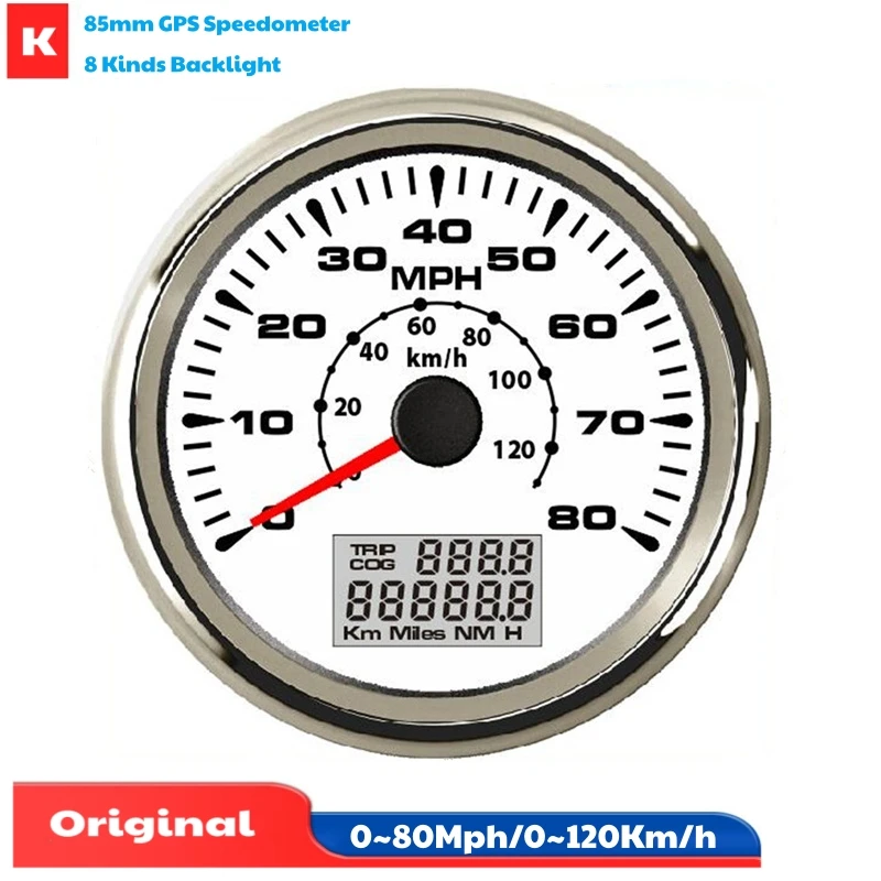 85mm Instrument Panel GPS Speedometers 0-80MPH Speed Mileometers Digital Odometers Trip Meters 0-120Km/h Show for Car Truck Boat