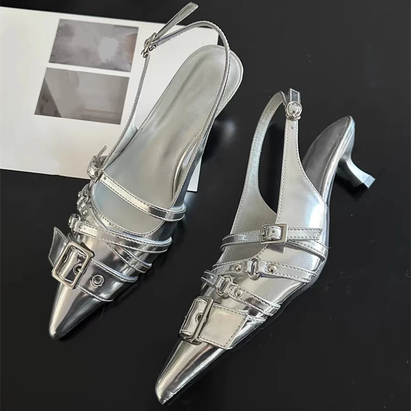 Elegant Heeled Sandals Women's Sexy Pointed Toe Shoes Fashion Woman Slippers 2025 Designer Slides Dress New Sandalias De Mujer image 3