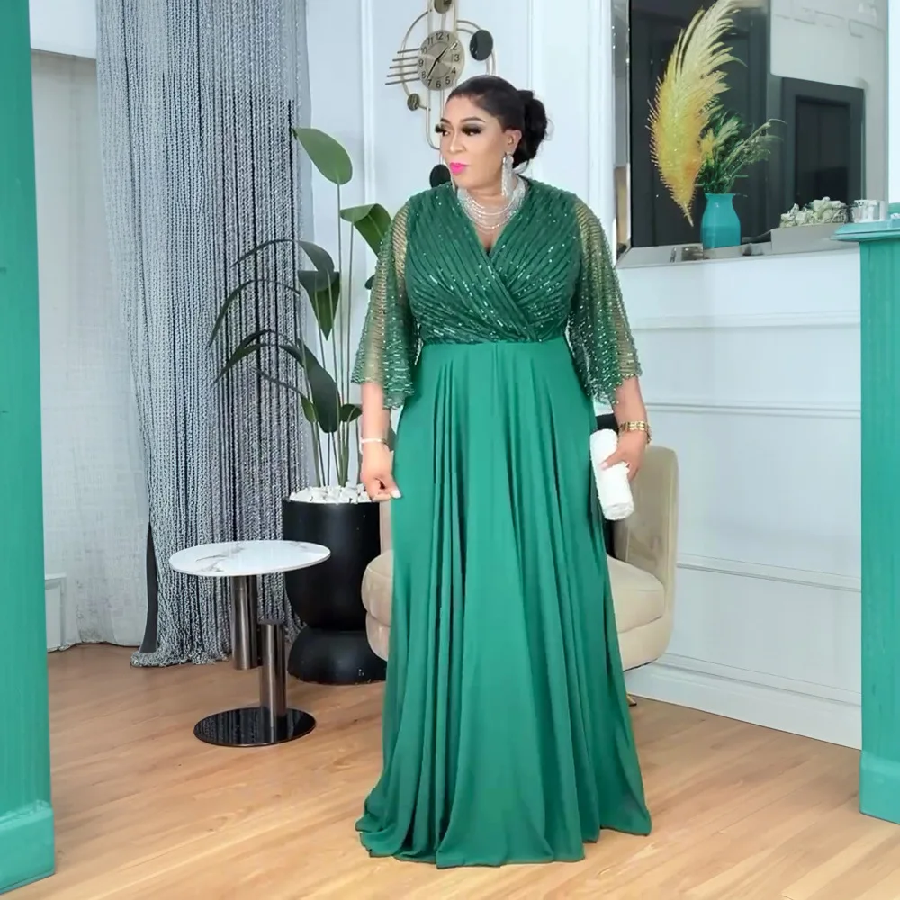 

Elegant African Dresses for Women Diamonds Evening Wedding Party Gown Ankara Dashiki Africa Clothing Kaftan Turkey Abaya Robe