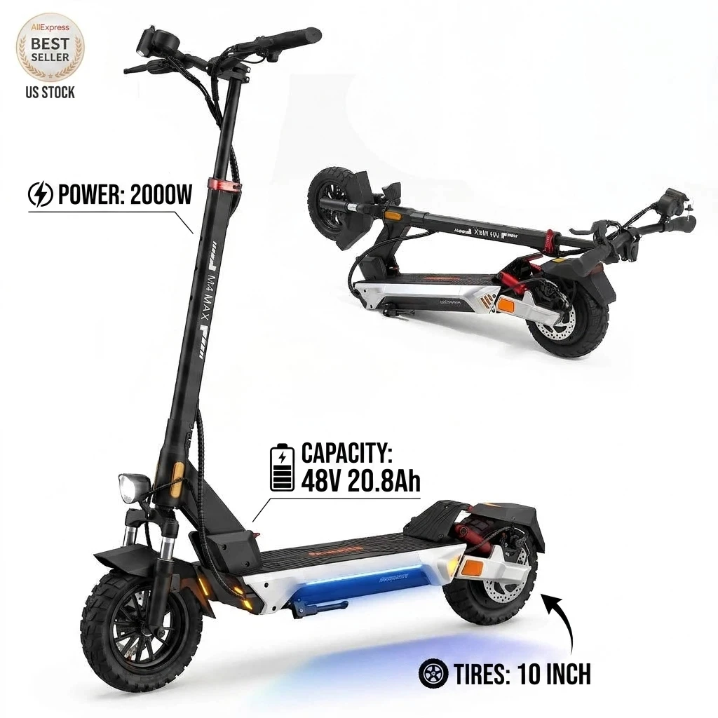 Electric Scooter for Adults 2000W Motor, 48V 20.8Ah Battery, 40 Miles Long Range, Foldable E Scooter, 10