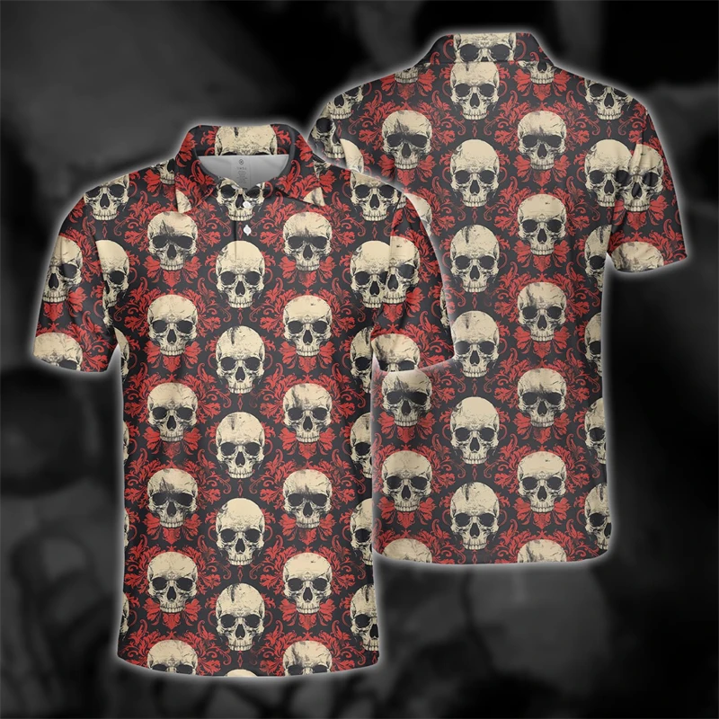 Horror Skull 3D Printed Polo Shirts For Men Clothes Fashion Hawaiian Short Sleeve Goth Skeleton Graphic POLO Shirt Hip Hop Tops