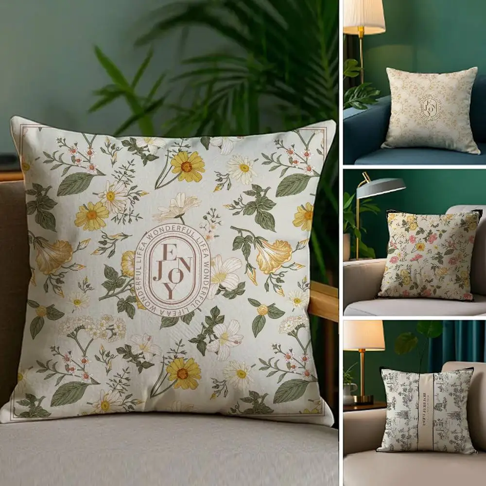 

Simple flower painting Pillow Case Anti-dustmite Pillowcase Invisible zipper silky Sofa cushion cover