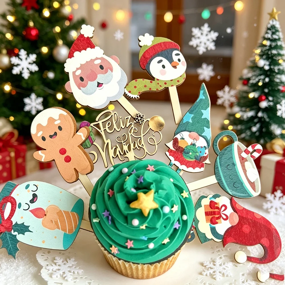 Woodworking Xmas Decorations - Spanish Festive Printed Wooden Cake Topper