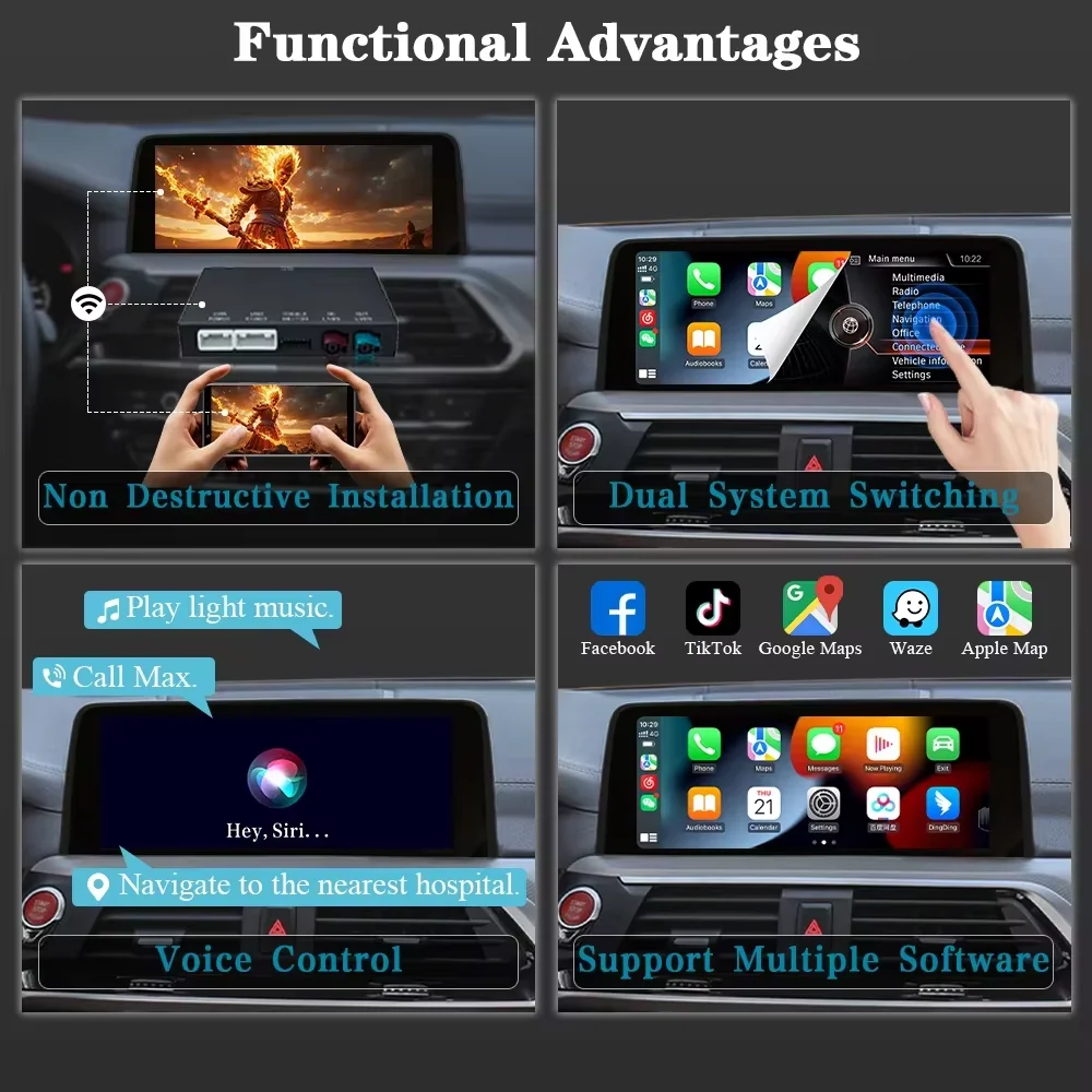 جهاز فك ترميز لوصلة المرآة التلقائي اللاسلكي Apple CarPlay وAndroid لنظام BMW NBT 1 2 3 4 5 6 7 Series X1 X3 X4 X5 X6 MINI