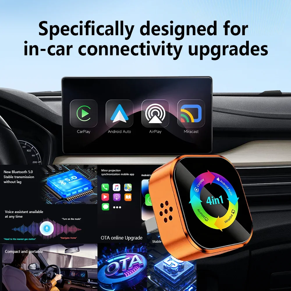 Image of 2026 Upgrade 4-in-1 Kabelloser Carplay-Dongle Android Auto Adapter Mirror Link Bildschirm Plug & Play Bluetooth für Apple und Android