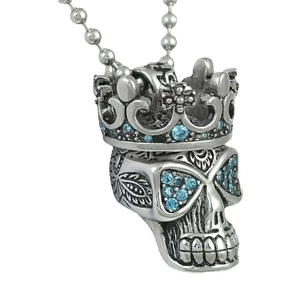 New creative trends in Europe and the United States in blue zirconia crown skull pendant necklace fashion jewelry