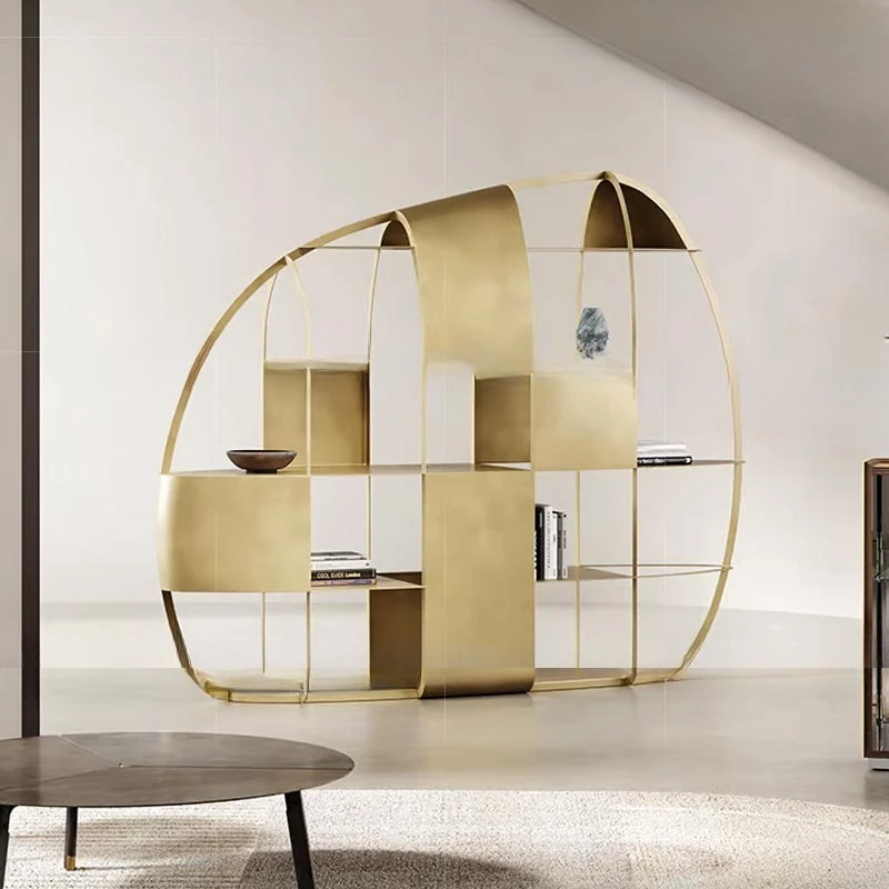 Bookshelf Floor-to-ceiling modern light luxury high-end villa stainless steel display shelf