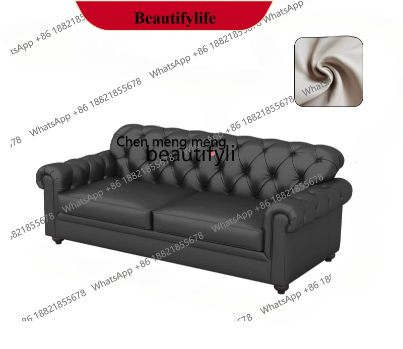 z183 Sofa living room new buckle retro leather sofa straight row