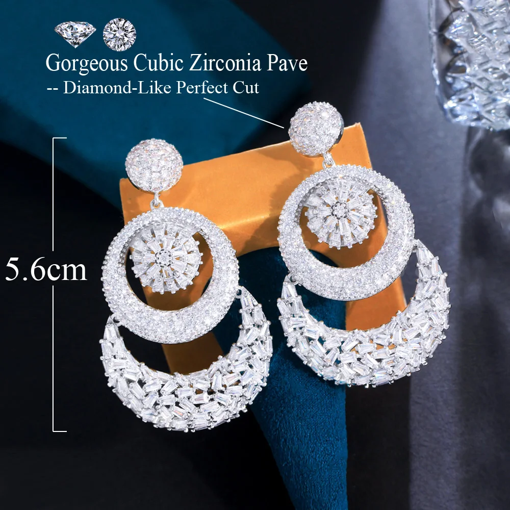 CWWZircons Super Sparkling White Chunky Cubic Zirconia Luxury Statement Big Multiple Round Dangle Women Wedding Earrings CZ528