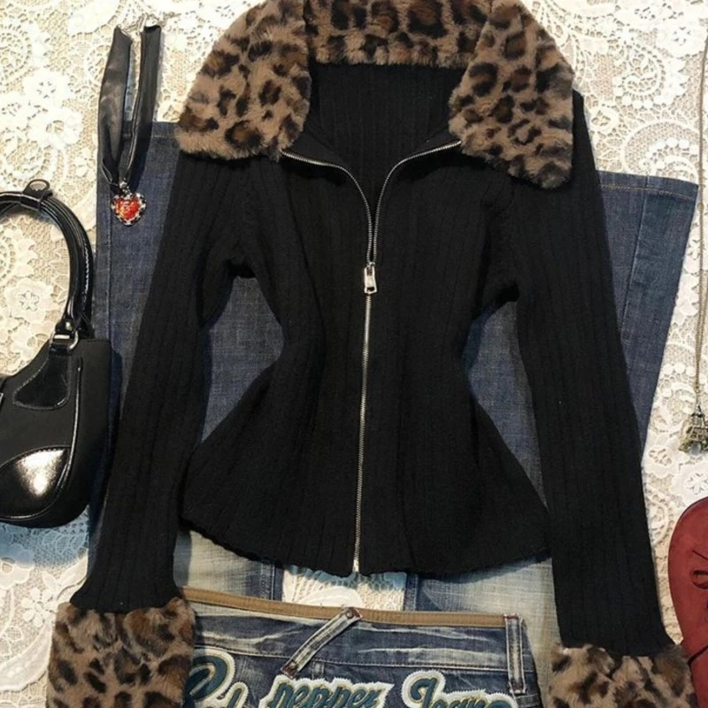 

Leopard Print Suede Reverse acket Coats High Street Grunge Sweatshirt Subculture Fashionable Aesthetic Coats Hip hop Streetwear